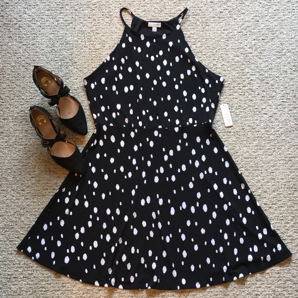 NWT Charming Charlie Black & White Polka Dot Dress